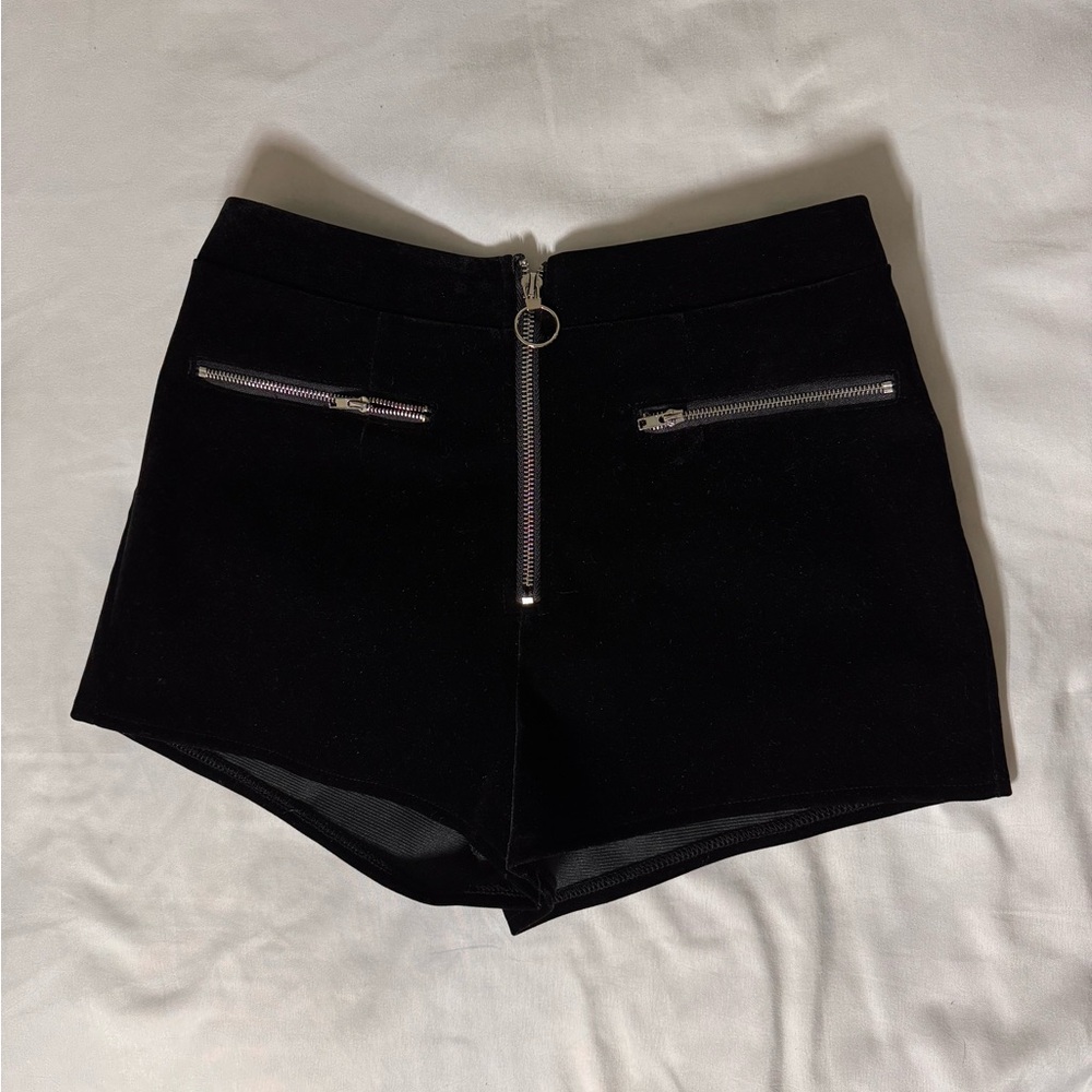 High waisted black suede shorts